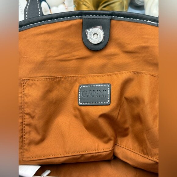 🆕 GANNI 🧿 NWT Small Banner Tote, Black Canvas & Black Leather - Picture 11 of 13